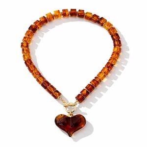 New! Amber Lucite Heart Beaded Necklace (2010) NWOT